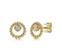 14k Yellow Gold Bujukan And White Sapphire Stud Earrings