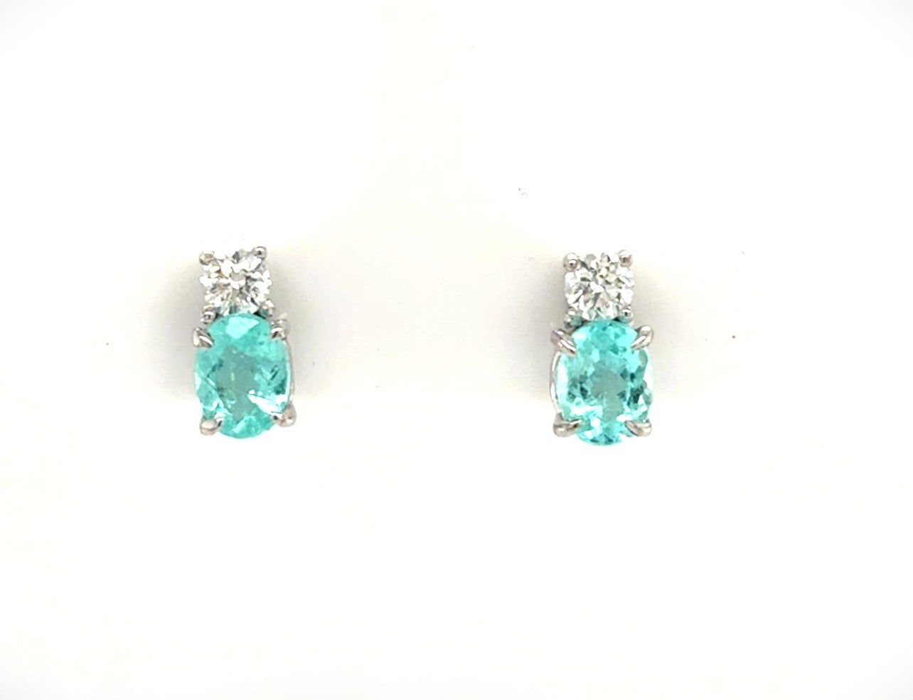 Earring, 18KW, 6x4, Paraiba