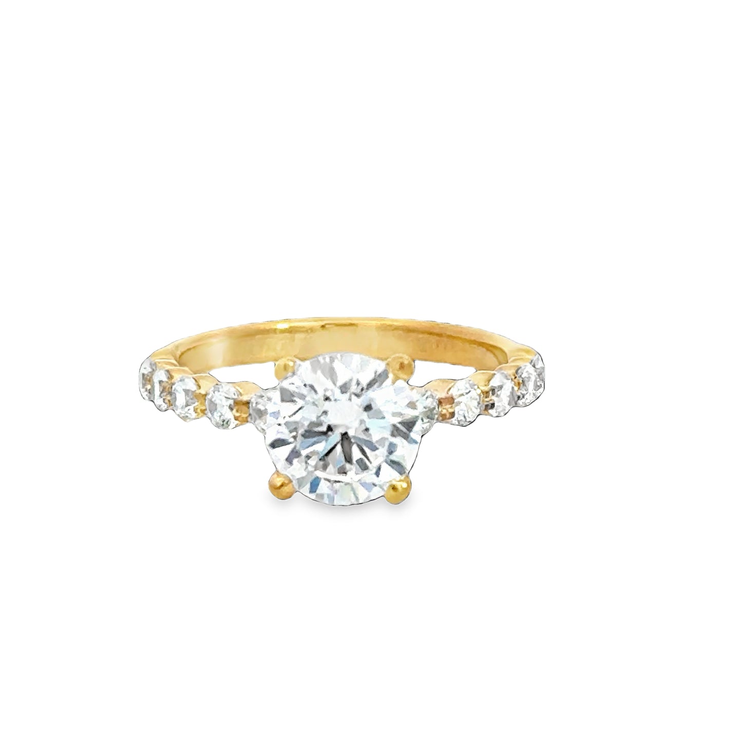 Yellow 18 Karat Classic / Prong / Pave Ring Size 6.5 With = 0.53Tw Round G Vs1 Diamonds