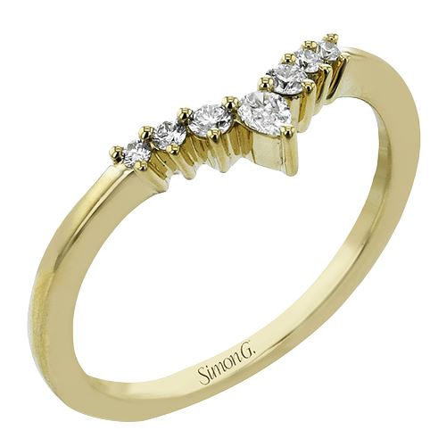 Lady's Yellow 18 Karat Curved Anniversary Ring Size 6.5 With One = 0.05Ct Pear G Vs1 Diamond And 6 = 0.11Tw Round G Vs1 Diamonds