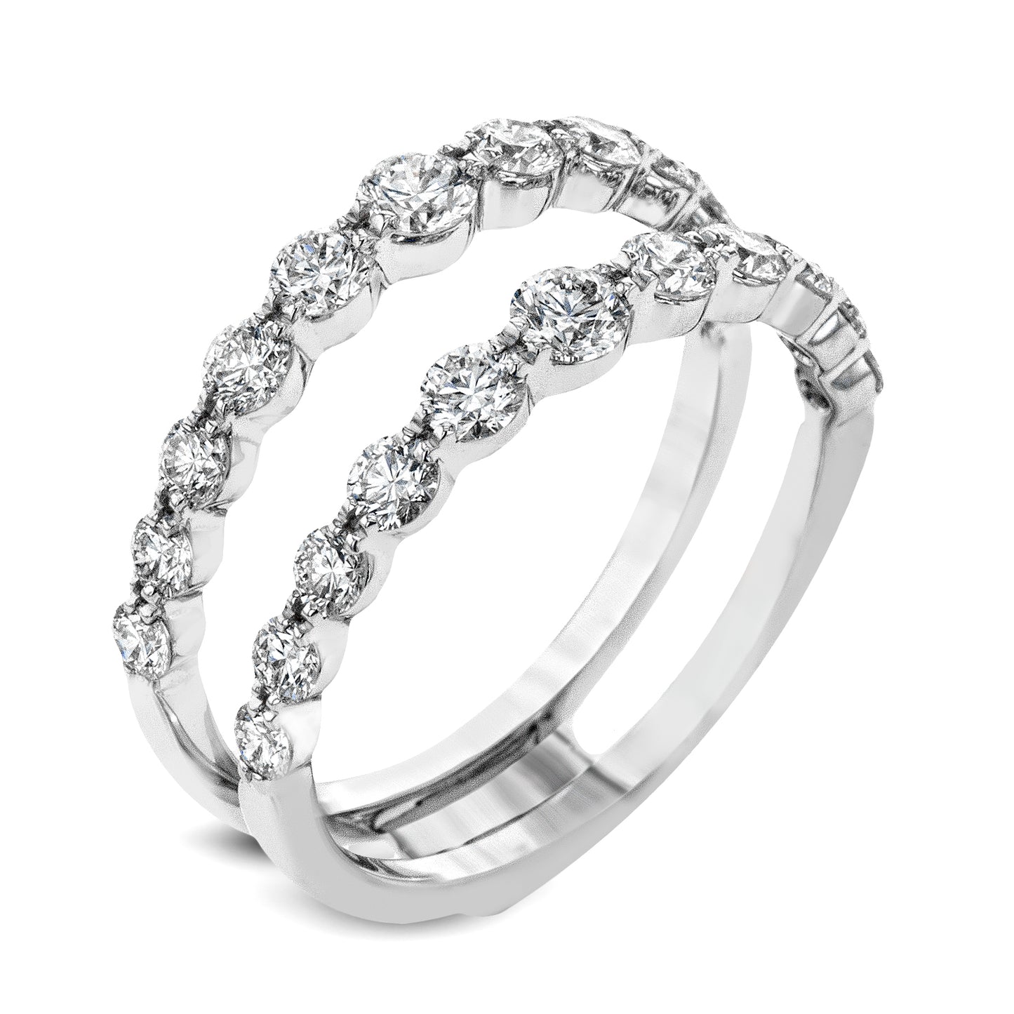 Lady's White 18 Karat Insert/Guard Wedding Band Size 6.5 With 22=1.20Tw Round G Vs1 Diamonds