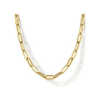 14K Yellow Gold Hollow Paper Clip Chain Necklace