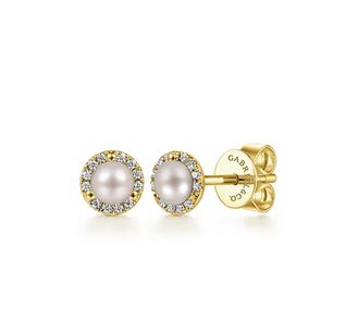 14K Yellow Gold Diamond and Pearl stud Earrings