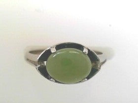 Preowned 10K White and Green Stone Ring