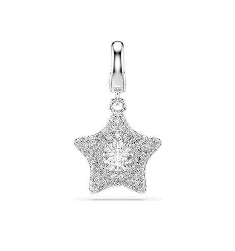 Sublima charm, Round cut, Star, White, Rhodium plated