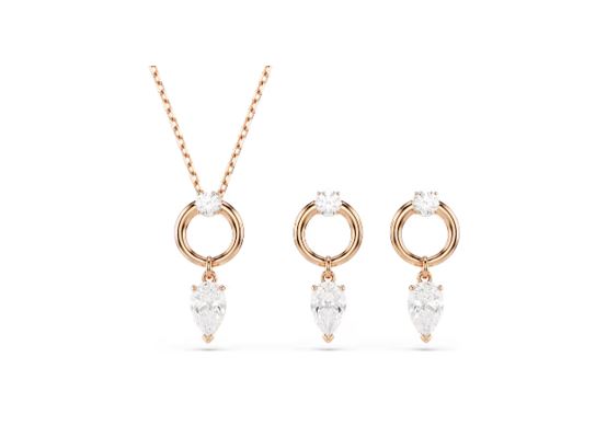 Mesmera set Pear cut, Round cut, White, Rose gold-tone plated