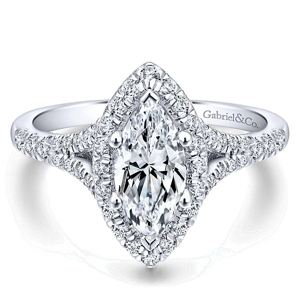14K White Gold Marquise Halo Diamond Engagement Ring
