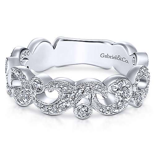 14k White Gold Diamond Flourish Stackable Ring