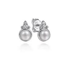 925 Sterling Silver Diamond Bujukan Pearl Stud Earrings
