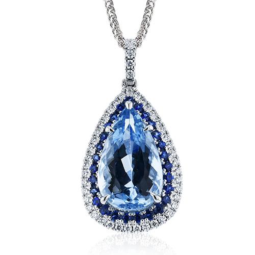 18K White Aqua and Diamond Pendant