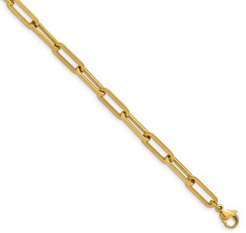 Chisel Stainless Steel Polished Yellow IP-plated Elongated Open Link Paperclip 15 inch Necklace with 2 inch Extension