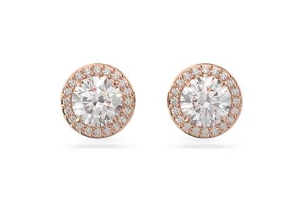 Una Angelic stud earrings Round cut, Pavé, White, Rose gold-tone plated