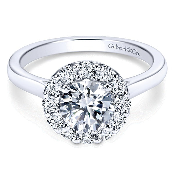 14K White Gold Round Halo Diamond Engagement Ring