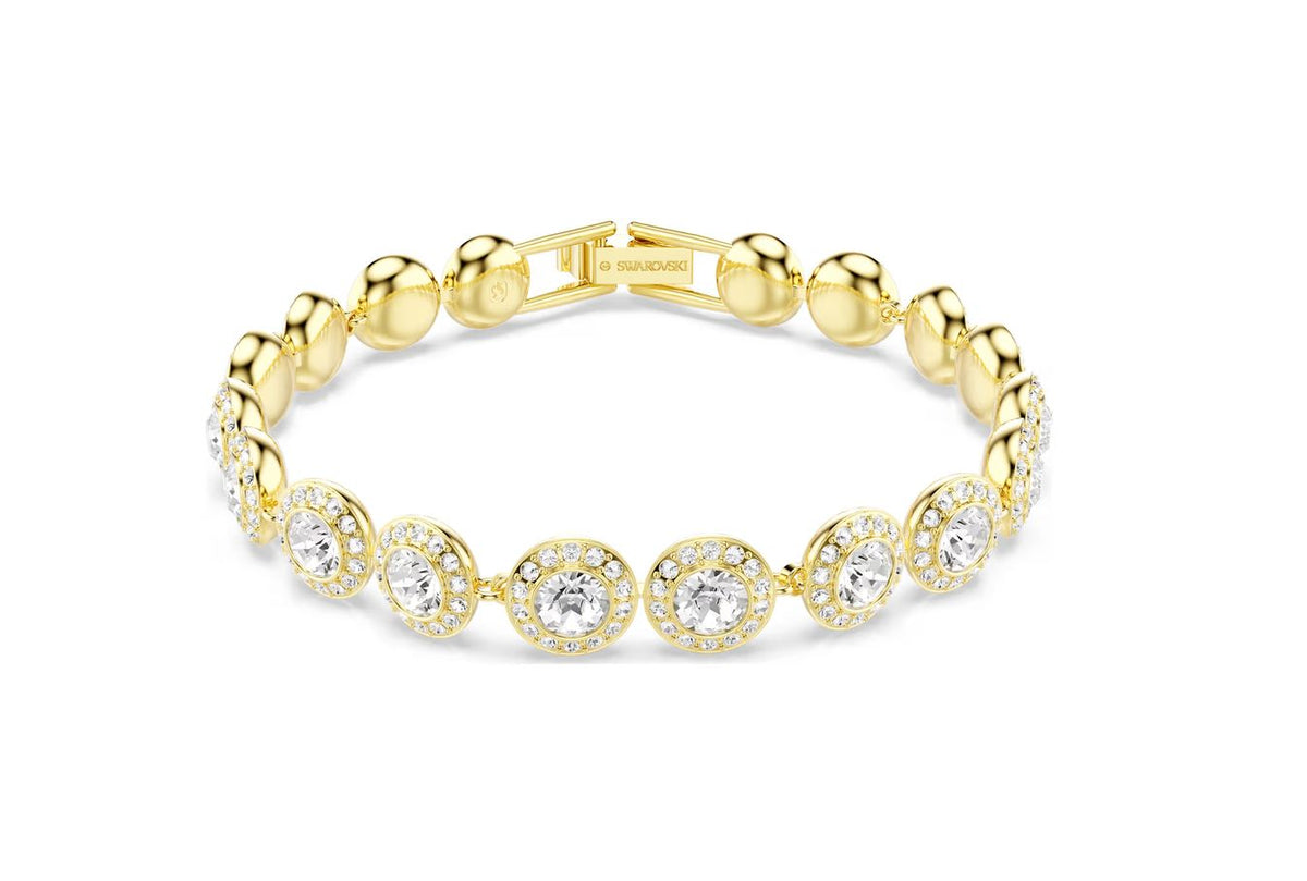 Una Angelic bracelet Round cut, Pavé, Medium, White, Gold-tone plated