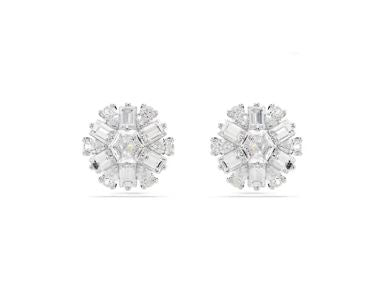 Idyllia stud earrings Mixed cuts, Snowflake, White, Rhodium plated