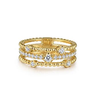 14K Yellow Gold Diamond Easy Stackable Bujukan Ladies Ring