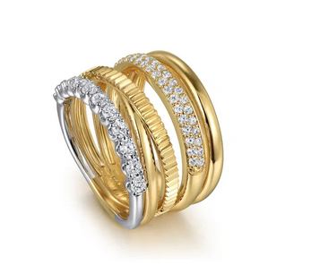 14K White and Yellow Gold Diamond Easy Stackable Ladies Ring