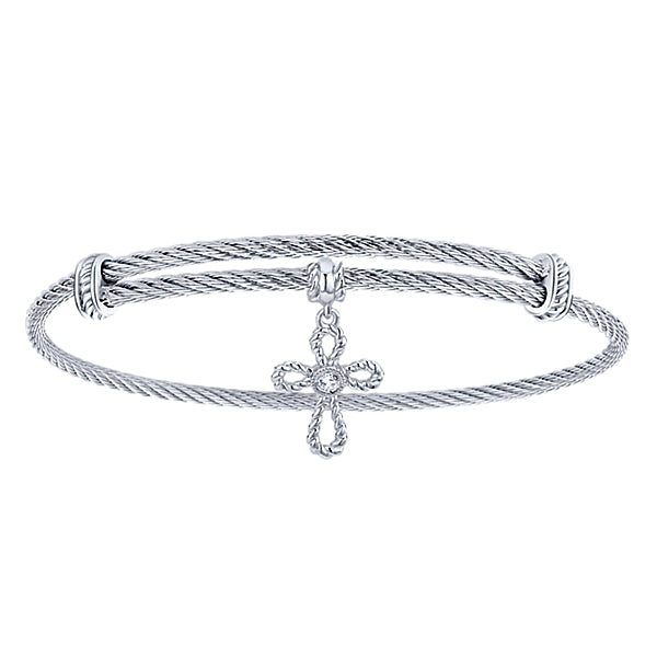 925 Silver/stainless Steel Round Charm White Sapphire