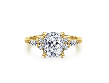 14K Yellow Gold Elongated Cushion Diamond Cluster Engagement Ring