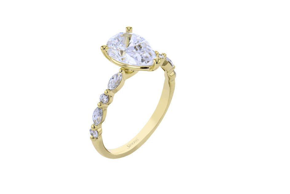 Yellow 14 Karat Classic / Prong / Pave Ring Size 6.5 Serial # 843474 With 4 = 0.10Twt Round G Vs1 Diamonds And 4 = 0.25Twt Marquise G Vs1 Diamonds