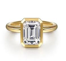 14k Yellow Gold Emerald Cut Bezel Set Diamond Engagement Ring