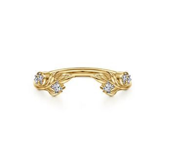 Floral 14K Yellow Gold Prong Setting Diamond Open Anniversary Band