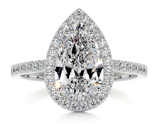 14K White Preset Lab Grown Engagement Ring w/ 2ct Pear Center