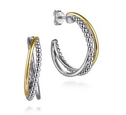 925 Sterling Silver And 14k Yellow Gold Bujukan Multiple Row J Hoop Earrings