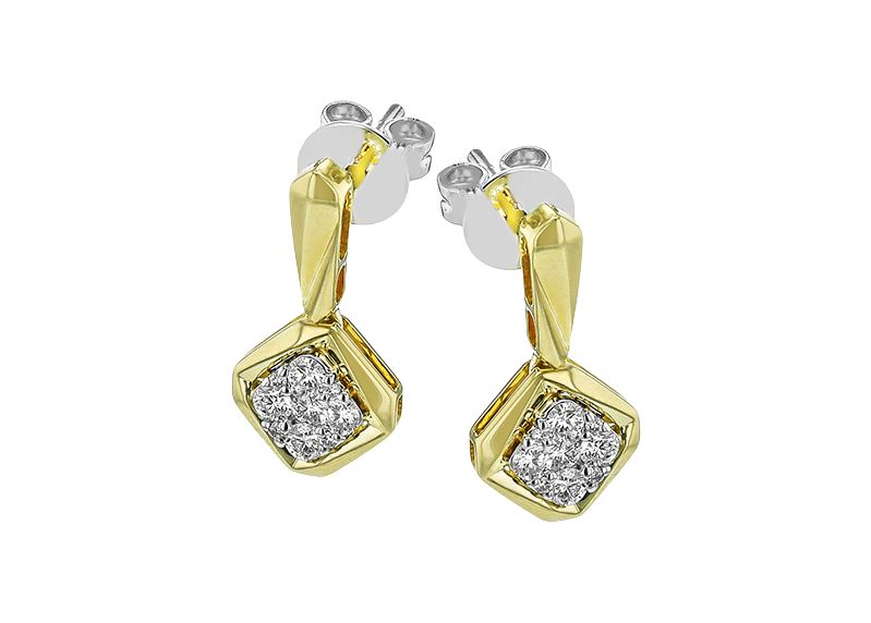 Lady's Two-Tone 18 Karat Drop Earrings With = 0.28Tw Round G Vs1 Diamonds