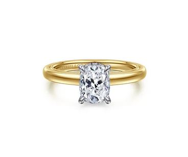14K White-Yellow Gold Elongated Cushion Diamond Engagement Ring
