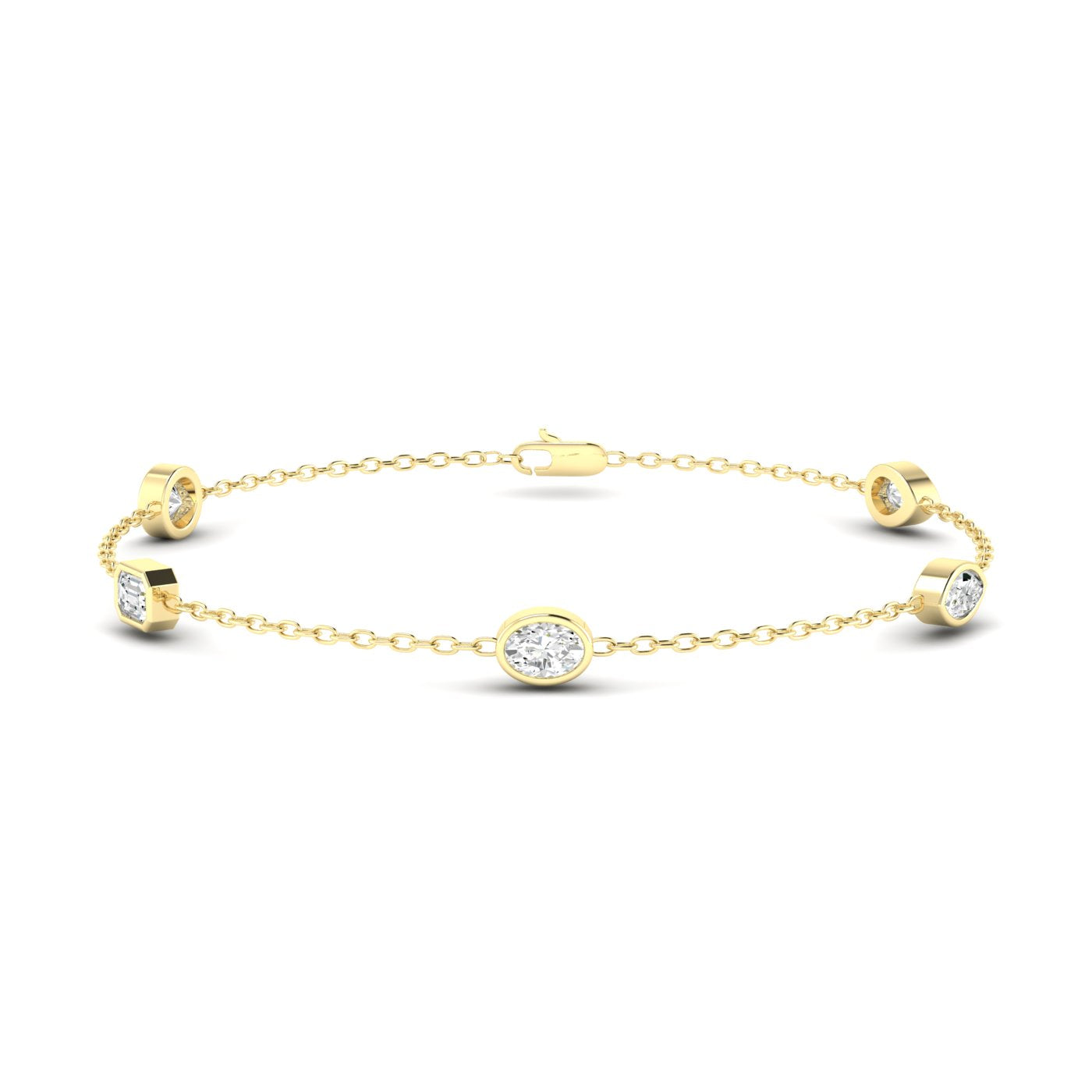14K Yellow Multi Shape Bezel Station Bracelet