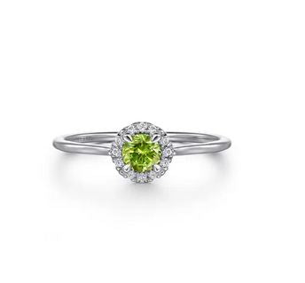 14K White Gold Peridot and Diamond Halo Promise Ring