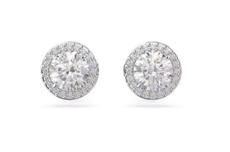 Una Angelic stud earrings Round cut, Pavé, White, Rhodium plated