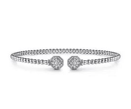 14k White Gold Bujukan Diamond Hexagon Split Bangle