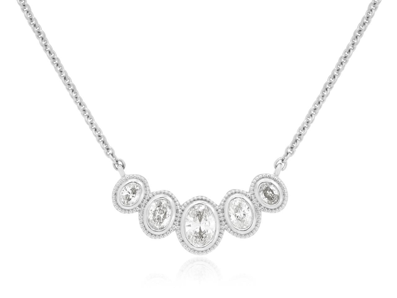 Lady's White 14 Karat Bar Necklace Length 18 With 5 = 0.70Tw Oval I I1 Diamonds