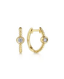 14K Yellow Gold Diamond Bujukan Huggie Earrings