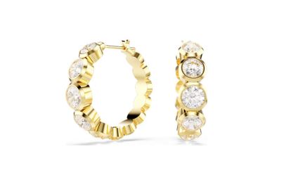 Imber hoop earrings Round cut, White, Gold-tone plated