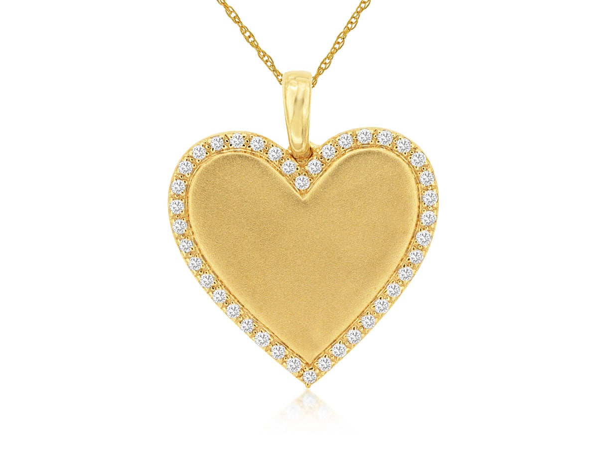 Lady's Yellow 14 Karat Heart Pendant Length 18 With = 0.16Tw Round I I1 Diamonds