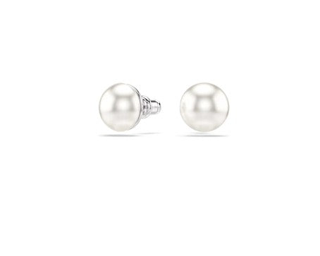 Matrix stud earrings Crystal pearl, White, Rhodium plated
