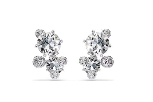 Constella stud earrings Round cut, White, Rhodium plated