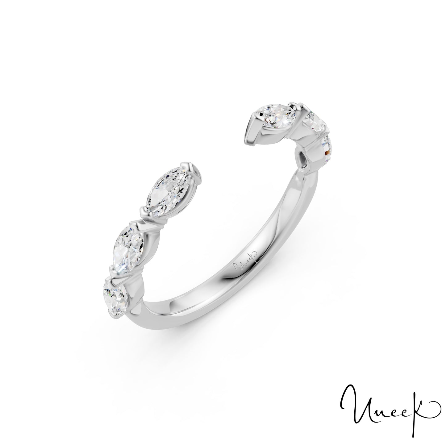 Lady's White 18 Karat Stackable Anniversary Ring Size 6.5 Old Key 309889 With 6 = 0.36Twt Marquise G Vs1 Diamonds