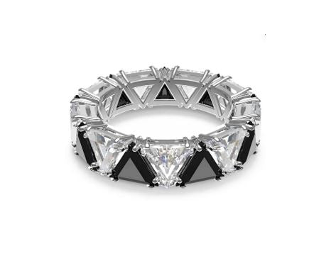 Millenia cocktail ring Triangle cut crystals, Black, Rhodium plated 55