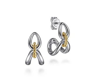 925 Sterling Silver and 14K Yellow Gold Bujukan Link J Hoop Earrings