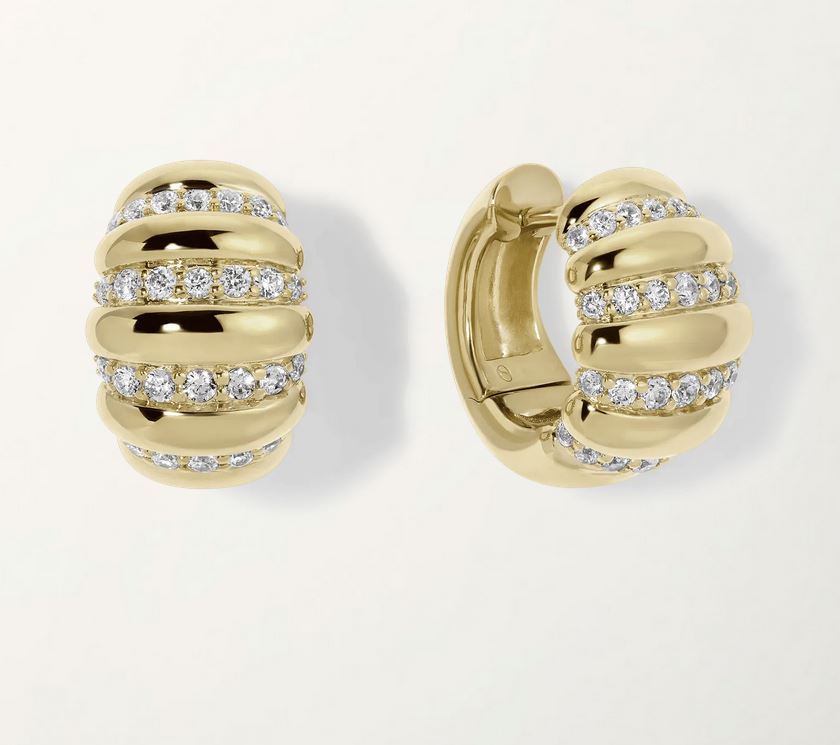 14k Pave Ripple Hoops