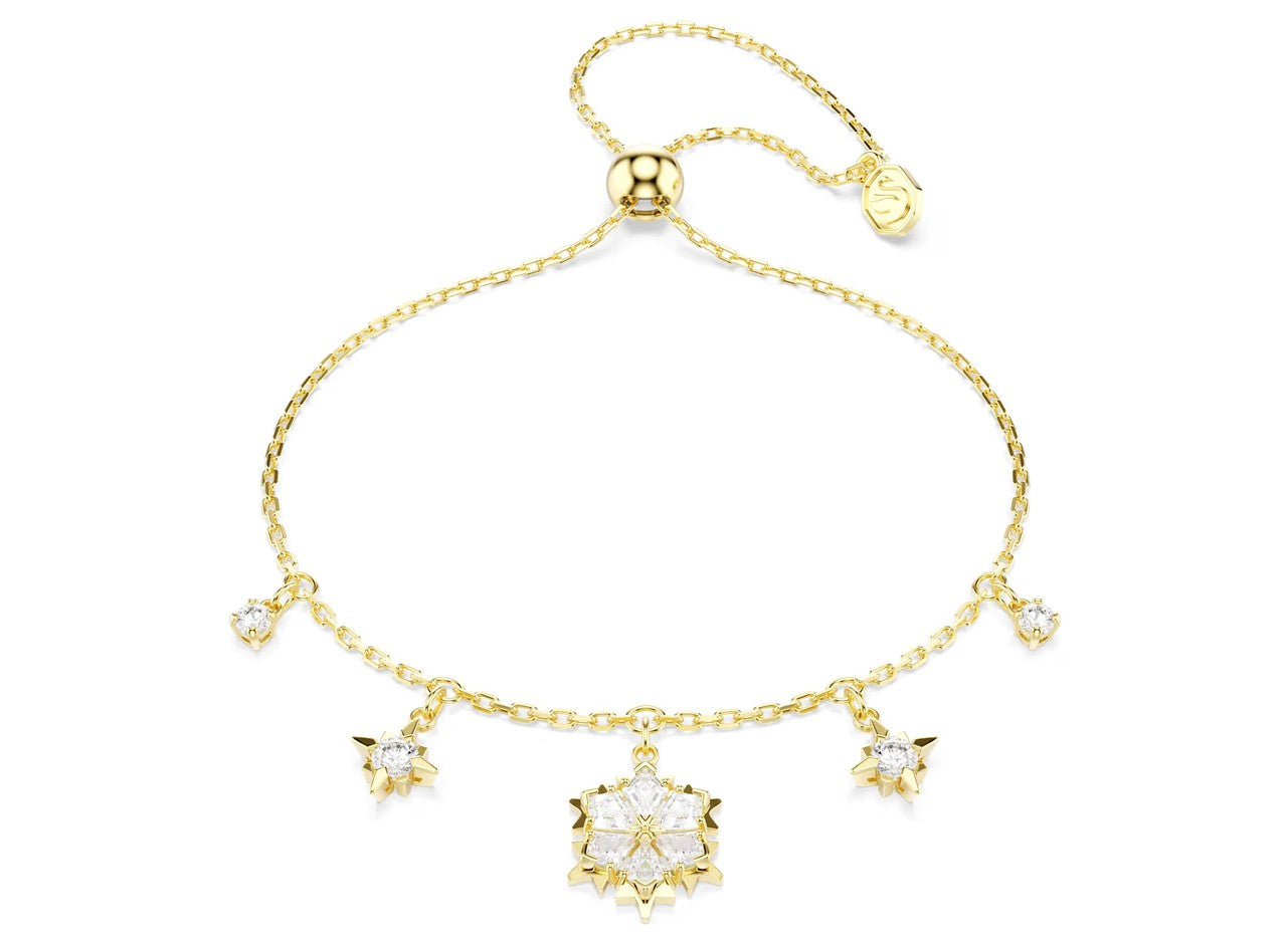 Magic bracelet Mixed cuts, Snowflake, White, 18K gold finish
