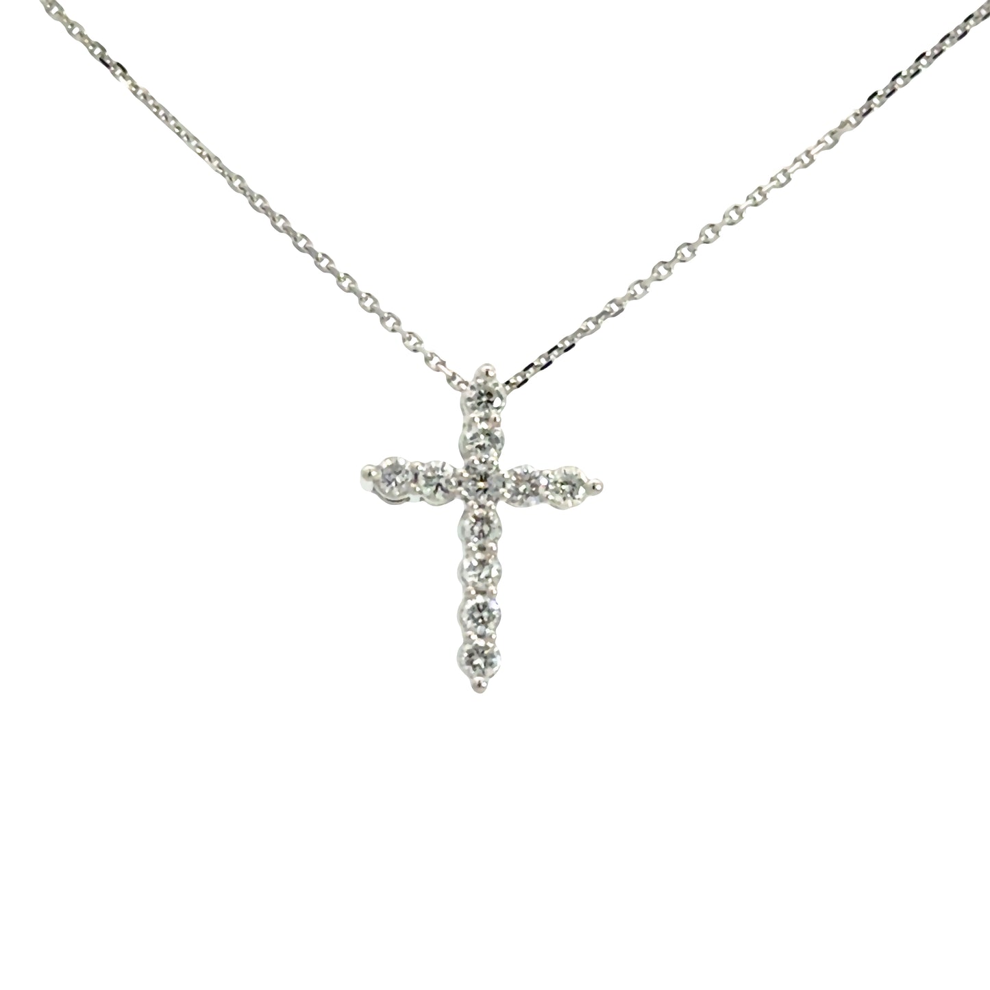 14K White Lab Grown 1/4tw Diamond Cross with Chain