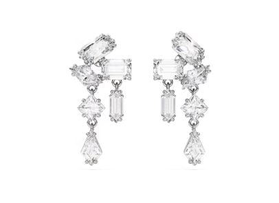 Mesmera drop earrings Mixed cuts, White, Rhodium plated