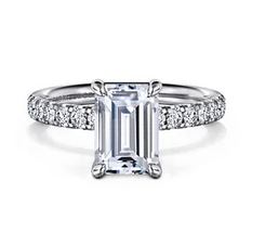 14k White Gold Emerald Cut Diamond Engagement Ring