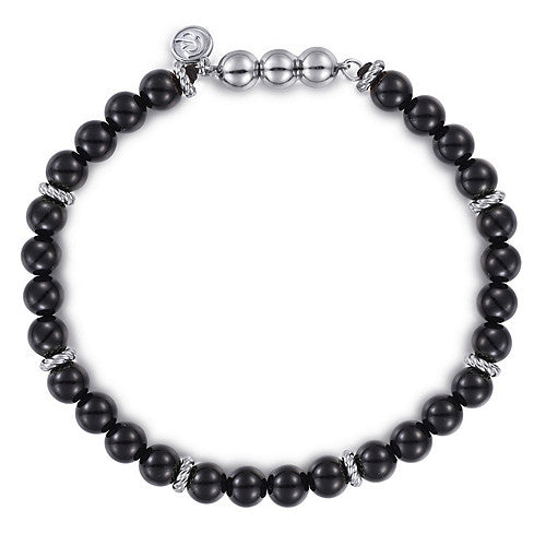 925 Sterling Silver Black Onyx Beaded Bracelet