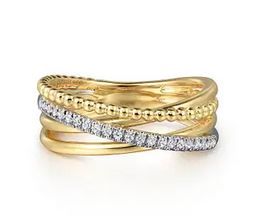 14k White And Yellow Gold Diamond Criss Cross Bujukan Ladies Ring